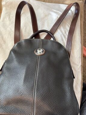 Vintage Dooney & Bourke Dark Brown and Tan pebble all weather Leather 2 Backpack